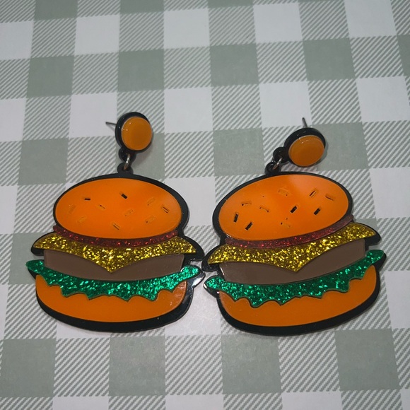 Glittery Quirky Burger Earrings - Picture 3 of 6